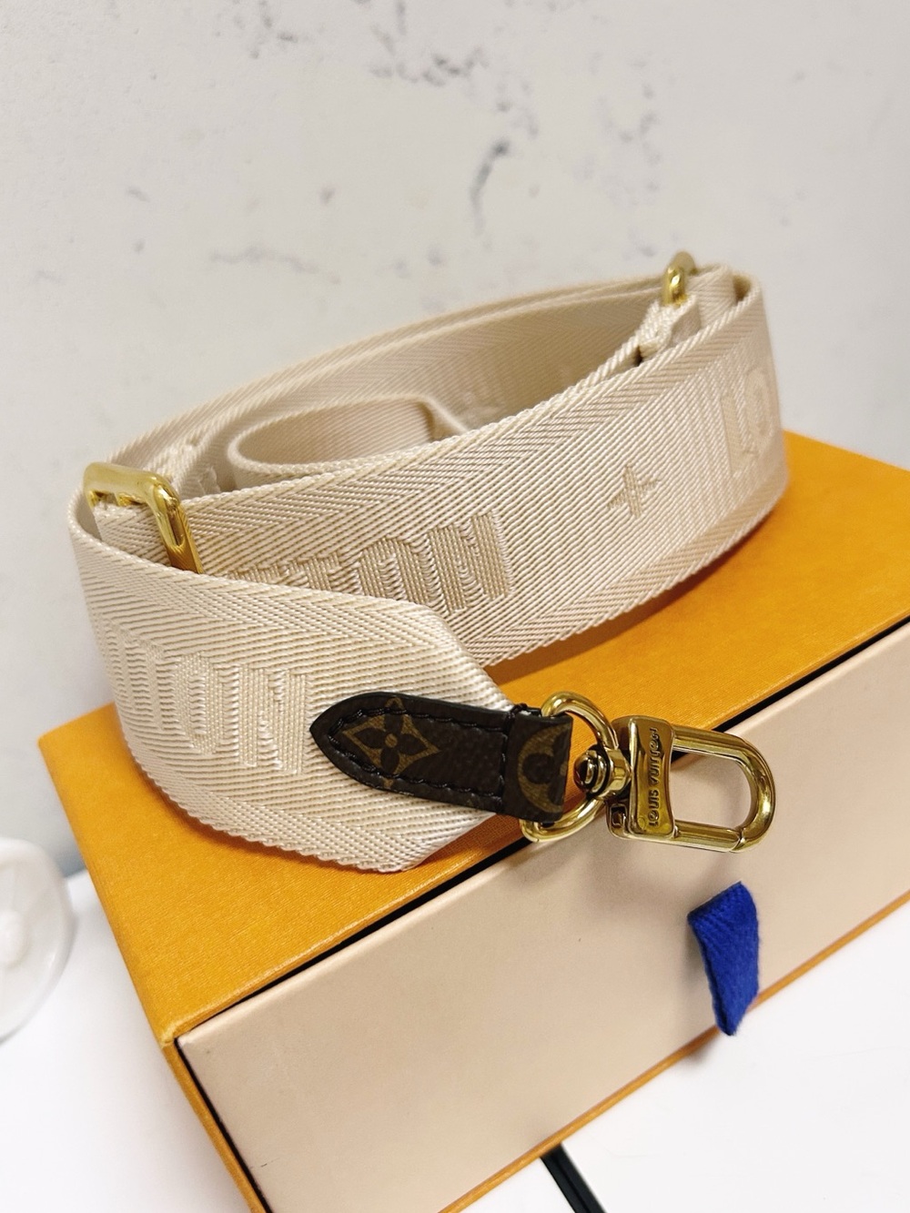 Authentic Louis Vuitton New Jacquard & Monogram Adjustable Creme Shoulder Strap